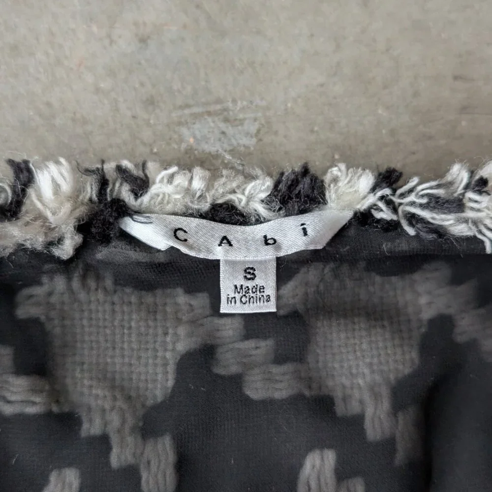 Cabi Black White Houndstooth Fringe Vest small